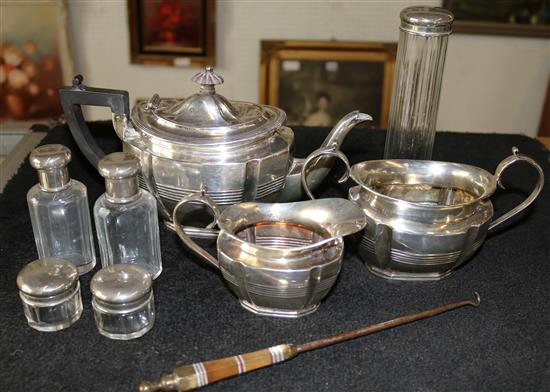 Silver 3 piece tea set etc